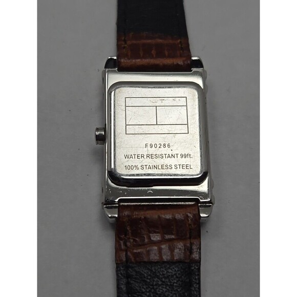 Tommy Hilfiger Womens Square Crystal Quartz Watch Brown Leather New Battery Slim - Picture 11 of 11